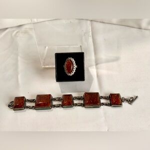 Vintage Baltic Amber and sterling bracelet and ring